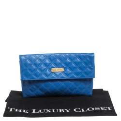 Pre Owned Marc Jacobs Blue Quilted Leather Foldover Clutch