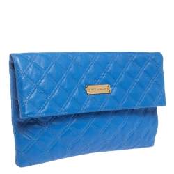 Pre Owned Marc Jacobs Blue Quilted Leather Foldover Clutch