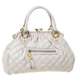 Pre Owned Marc Jacobs Ivory Quilted Leather Stam Satchel