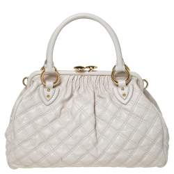 Pre Owned Marc Jacobs Ivory Quilted Leather Stam Satchel