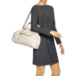 Pre Owned Marc Jacobs Ivory Quilted Leather Stam Satchel