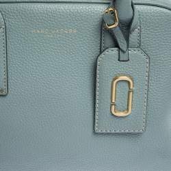 Pre Owned Marc Jacobs Pale Blue Leather Logo Shot Charm Boston Bag