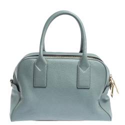 Pre Owned Marc Jacobs Pale Blue Leather Logo Shot Charm Boston Bag