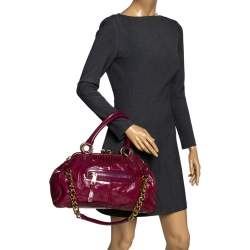 Pre Owned Marc Jacobs Dark Pink Patent Leather Stam Shoulder Bag