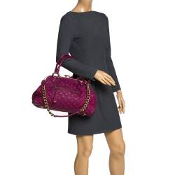 Pre Owned Marc Jacobs Purple Quilted Leather Stam Satchel