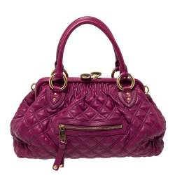 Pre Owned Marc Jacobs Purple Quilted Leather Stam Satchel