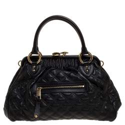 Pre Owned Marc Jacobs Black Quilted Leather Stam Satchel