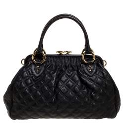 Pre Owned Marc Jacobs Black Quilted Leather Stam Satchel