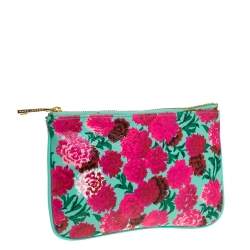 Pre Owned Marc Jacobs Multicolor Floral Print Leather Zipper Clutch