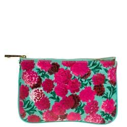 Pre Owned Marc Jacobs Multicolor Floral Print Leather Zipper Clutch