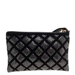 Pre Owned Marc Jacobs Black Crystal Embellished Quilted Suede and Leather Pouch