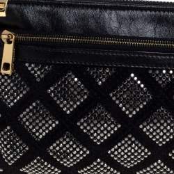 Pre Owned Marc Jacobs Black Crystal Embellished Quilted Suede and Leather Pouch