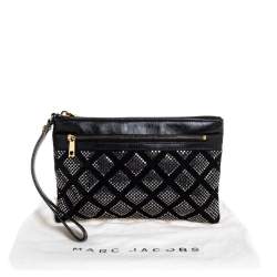 Pre Owned Marc Jacobs Black Crystal Embellished Quilted Suede and Leather Pouch