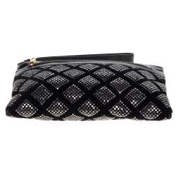 Pre Owned Marc Jacobs Black Crystal Embellished Quilted Suede and Leather Pouch