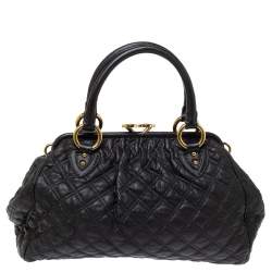 Pre Owned Marc Jacobs Black Quilted Leather Stam Satchel