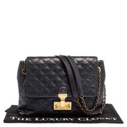Pre Owned Marc Jacobs Navy Blue Quilted Leather Pushlock Flap Shoulder Bag
