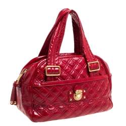 Pre Owned Marc Jacobs Red Quilted Patent Leather Pushlock Satchel