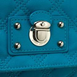 Pre Owned Marc Jacobs Blue Quilted Leather Foldover Clutch