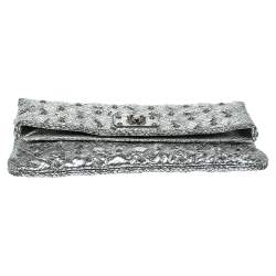 Pre Owned Marc Jacobs Silver Snake Effec Leather Foldover Clutch