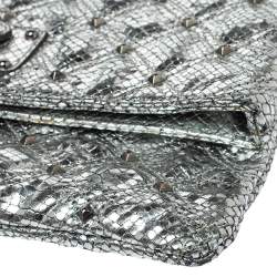 Pre Owned Marc Jacobs Silver Snake Effec Leather Foldover Clutch