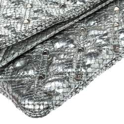Pre Owned Marc Jacobs Silver Snake Effec Leather Foldover Clutch