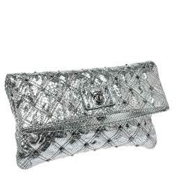 Pre Owned Marc Jacobs Silver Snake Effec Leather Foldover Clutch