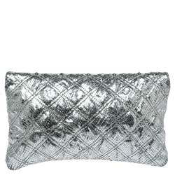 Pre Owned Marc Jacobs Silver Snake Effec Leather Foldover Clutch