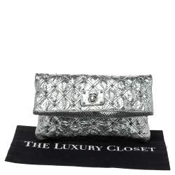 Pre Owned Marc Jacobs Silver Snake Effec Leather Foldover Clutch