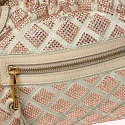Pre Owned Marc Jacobs Ivory Crystal Embellished Suede and Leather Stam Satchel