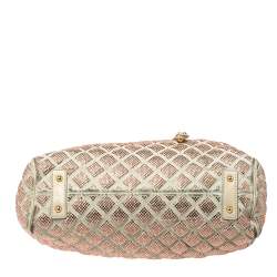 Pre Owned Marc Jacobs Ivory Crystal Embellished Suede and Leather Stam Satchel