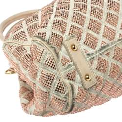 Pre Owned Marc Jacobs Ivory Crystal Embellished Suede and Leather Stam Satchel