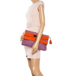 Pre Owned Marc Jacobs Purple/Orange Quilted Leather Oversized Clutch