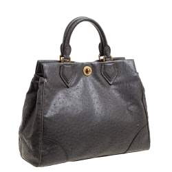 Pre Owned Marc by Marc Jacobs Grey Ostrich Embossed Leather Ozzie Square Lucy Tote
