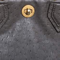 Pre Owned Marc by Marc Jacobs Grey Ostrich Embossed Leather Ozzie Square Lucy Tote