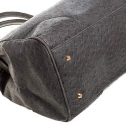 Pre Owned Marc by Marc Jacobs Grey Ostrich Embossed Leather Ozzie Square Lucy Tote