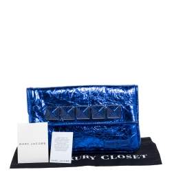 Marc Jacobs Metallic Blue Crinkled Patent Leather Fergie Clutch