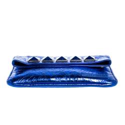 Marc Jacobs Metallic Blue Crinkled Patent Leather Fergie Clutch