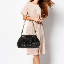 Marc Jacobs Black Crinkled Leather Stam Satchel