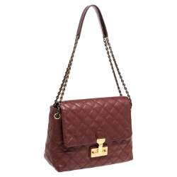 Pre Owned Marc Jacobs Maroon Quilted Leather Large Baroque Single Shoulder Bag