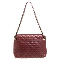 Pre Owned Marc Jacobs Maroon Quilted Leather Large Baroque Single Shoulder Bag