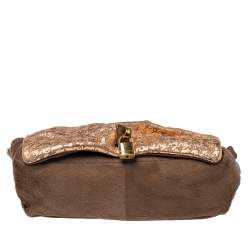 Pre Owned Marc Jacobs Light Pink/Brown Leather and Calf Hair Rockstar Jennifer Shoulder Bag