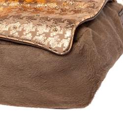 Pre Owned Marc Jacobs Light Pink/Brown Leather and Calf Hair Rockstar Jennifer Shoulder Bag