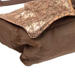 Pre Owned Marc Jacobs Light Pink/Brown Leather and Calf Hair Rockstar Jennifer Shoulder Bag