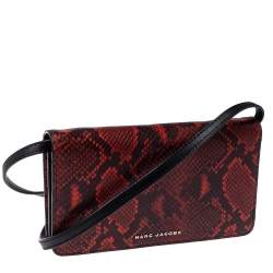 Pre Owned Marc Jacobs Red Python Embossed Crossbody Clutch Bag