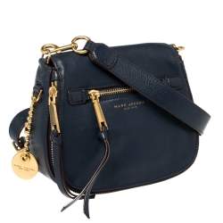 Pre Owned Marc Jacobs Navy Blue Leather Small Recruit Saddle Shoulder Bag