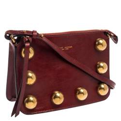Pre Owned Marc Jacobs Dark Red Leather Studded Crossbody Bag