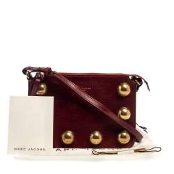 Pre Owned Marc Jacobs Dark Red Leather Studded Crossbody Bag