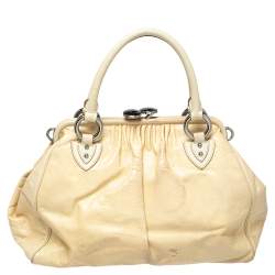 Pre Owned Marc Jacobs Beige Quilted Snakeskin Effect Leather Stam Satchel