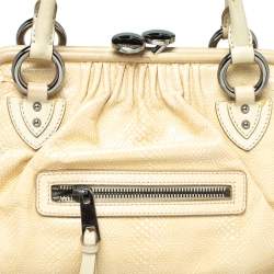 Pre Owned Marc Jacobs Beige Quilted Snakeskin Effect Leather Stam Satchel
