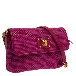 Pre Owned Marc Jacobs Fuchsia Straw and Leather Shoulder Bag